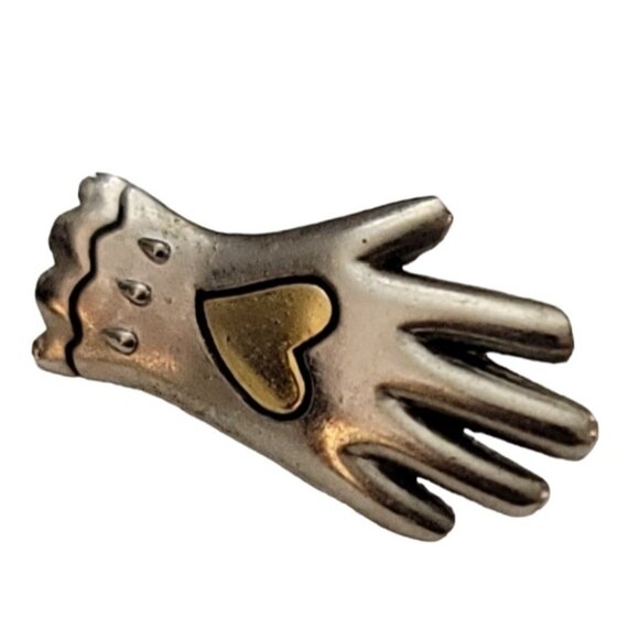 Gold Tone and Silver Tone  Heart On Hand Glove Scatter Lapel Pin Tie Tack K136 - Picture 2 of 9